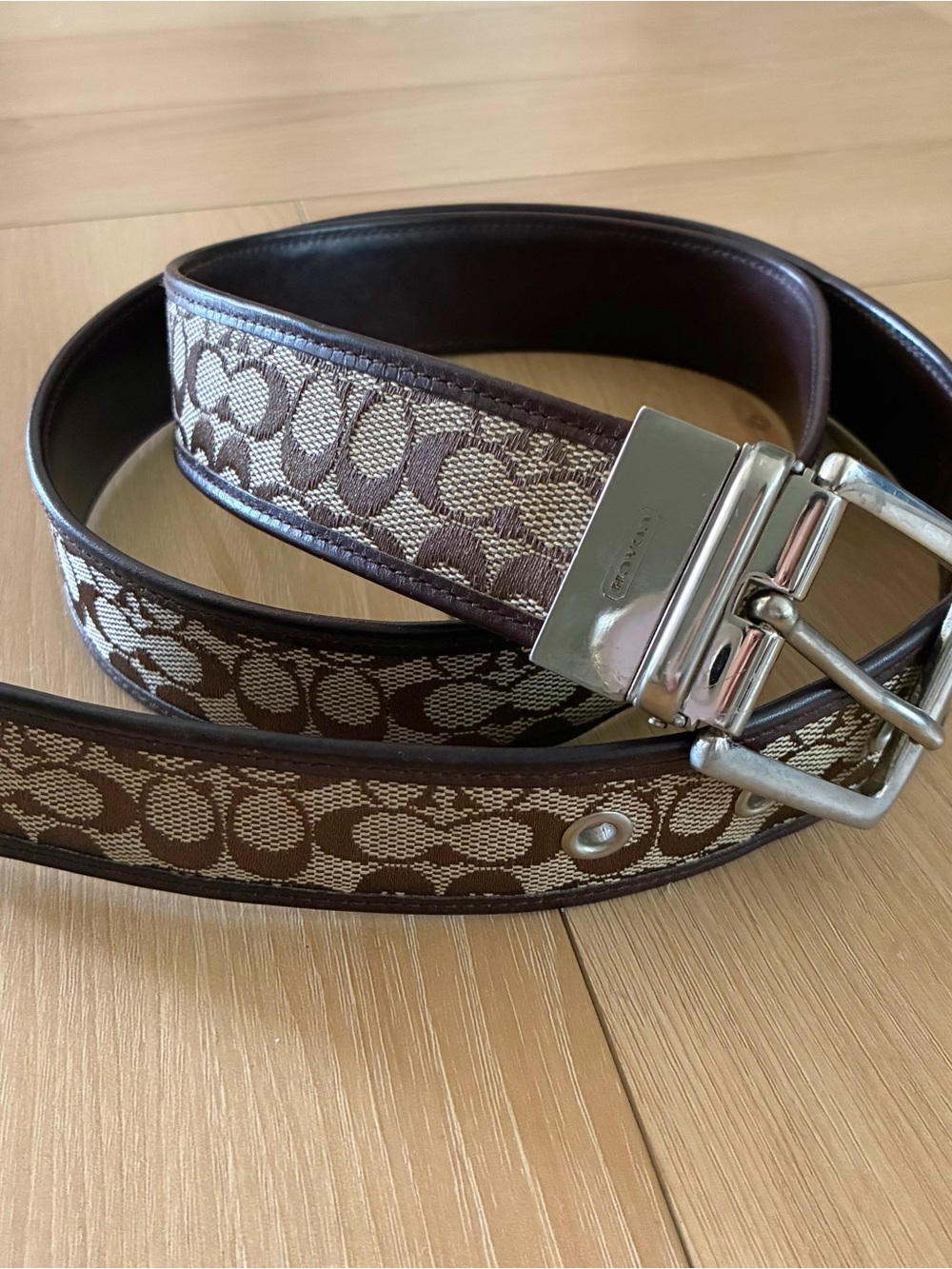 Coach Signature Logo Reversible Leather Belt
